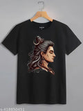 Mahakal drop shoulder cotton blend t-shirt, dark color, loose-fitting with printed pattern, extra durable due to double-needle stitching and hems, customizable, made in India (S, M, L, XL sizes)