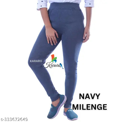 Stylish cotton blend jeggings pack of 6, hoseiery cotton waste recycled. Trendy, lightweight jeggings with various sizes (26-Free Size), perfect for women's wardrobe, made in India