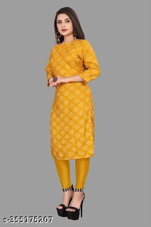 Indian Printed Crepe Fabric Straight Kurti, Round Neck, Floral Print, Sizes S-5XL