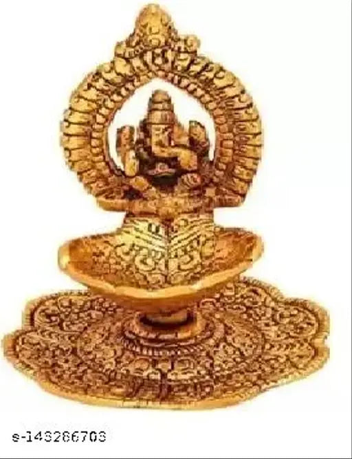 Golden Metal Ganesha Diyas (Height: 4.5 inches), hand-carved oxide metal Ganesh idols for home & office temple decor