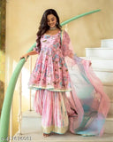 Pink and blue rayon saree with dupatta