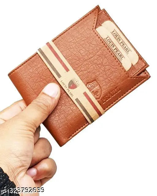Brown textured artificial leather men's wallet with 5 compartments, free size (12cm x 6cm) for casual and formal occasions