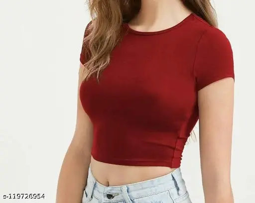 Maroon solid cotton crop top for stylish look by Rivaems, soft and breathable