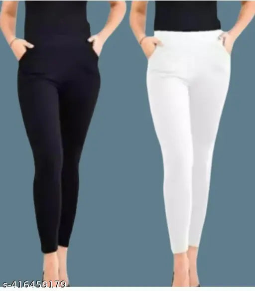Alone women's cotton jeggings pack of 2, solid net in various sizes from S-XXL, Indian-made apparel