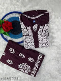 Embroidered festive wear chikankari kurta with plazzo, rayon fabric, three-quarter sleeves