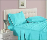 Sky Blue AKIN 220 TC Glace Cotton Striped Double Bed Sheet & Pillow Covers - High-quality hotel linen for home or guest house use, ideal for summer, 90 x 100 inches King size