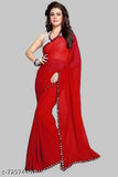 Red georgette saree with a mirror border, sleeveless blouse