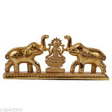 Metal golden double elephant Laxmi Maa Roli chawal holder decorative showpiece - traditional Indian religious idol, 16cm x 7cm x 3.5cm, gold-plated antique finish