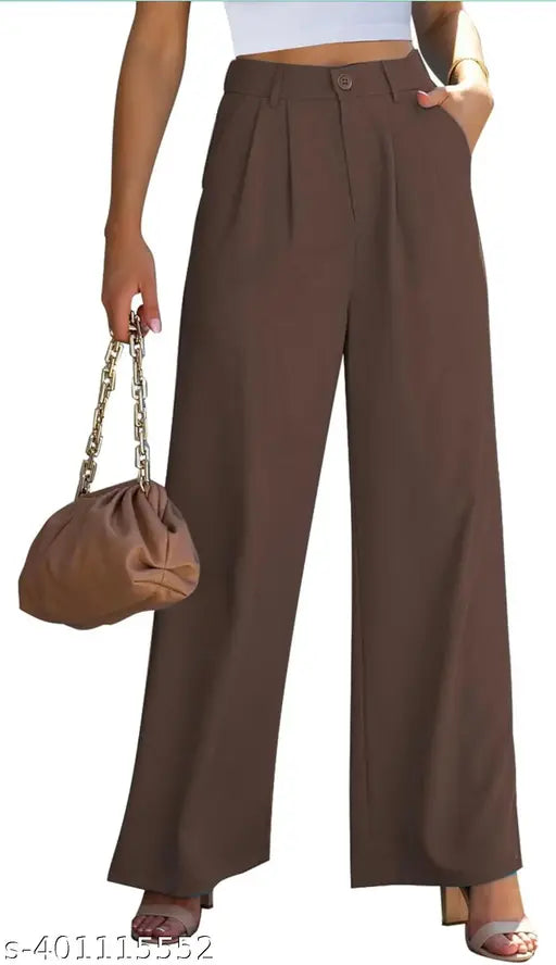 Brown women's trendy wide-leg trousers
