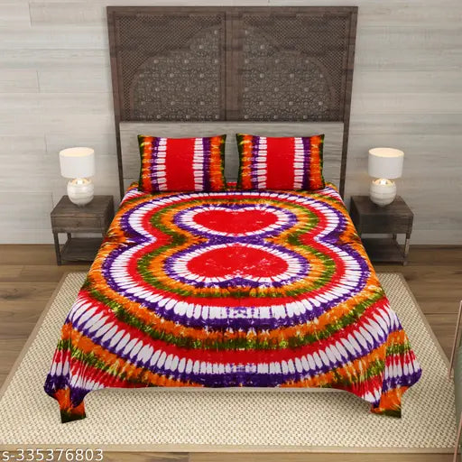 Red tie-dye cotton king size bedsheet with 2 stitched pillow covers