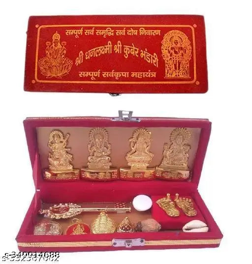 Metal God Idol: Handcrafted Brass Shri Dhan Laxmi Kuber Bhandari Yantra for Diwali, home & office prosperity