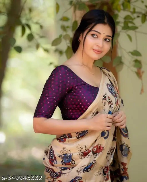 Red and black printed sari, short length