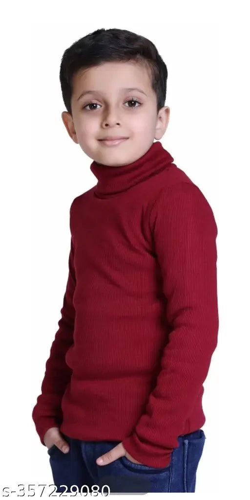Red wool high neck sweater for boys, solid color design, best quality for kids' fashion