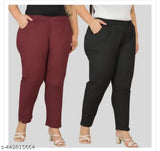 Black and maroon cotton-lycra stretchable trousers pack of 2, featuring both side pockets from the Samar Collection in sizes XL to 7XL