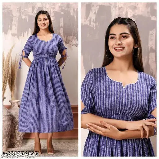 Women's viscose rayon shibori print anarkali, three-quarter sleeves, single size options available