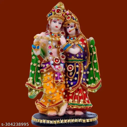 Poly Resin Krishna and Radha Statue (9cmL x 13cmW x 22cmH), Indian handcrafted deity figure for home temple or gifting