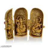 Aluminum Laxmi Ganesh Saraswati figurine, intricate Indian handicraft, depicting deities in a box idol