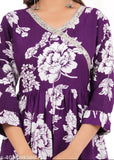 Vihin Textile women's party wear angkra kameez kurti, purple floral embroidered with silver border