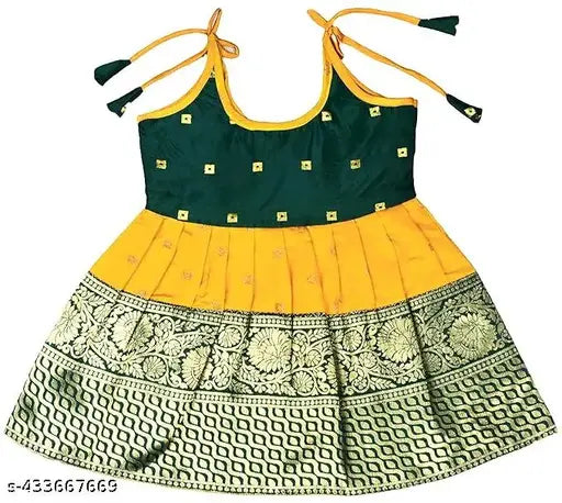 Jacquard pavadai frock dress, navy and gold, short sleeve