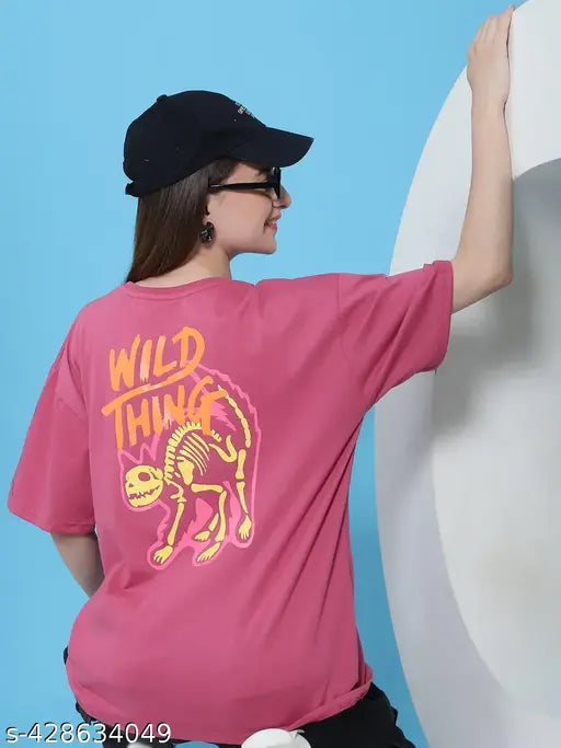 Pink cotton oversized t-shirt with wild things print