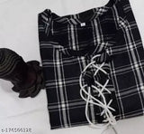 Black woolen check kurta with zipper closure