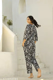 Comfortable cotton rayon nightsuit set for women, full sleeves with printed net pattern, affordable nightwear for ladies
