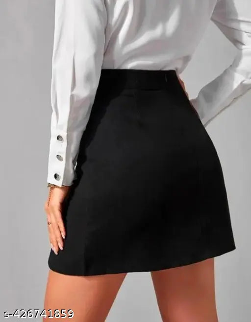 Black high-waisted midi skirt, Pari Trader women's bodycon pencil style with slit hem. Soft polycotton fabric for comfort and elastic waistband for a perfect fit. Ideal for daily, casual, or office wear. Sizes: 26, 28, 30, 32, 34, 36 (India)