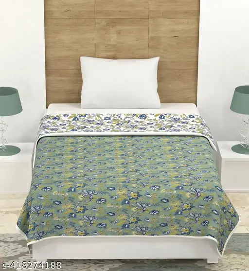 Stylish reversible Jaipuri floral print cotton blanket for bedroom, cool and cozy summer sleep accessory