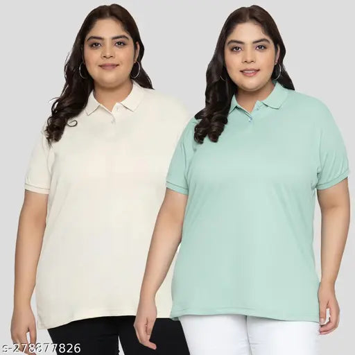 Cotton blend solid women's t-shirt, short sleeves, XL (42in bust, 30in length), Indian-made, casual and comfortable