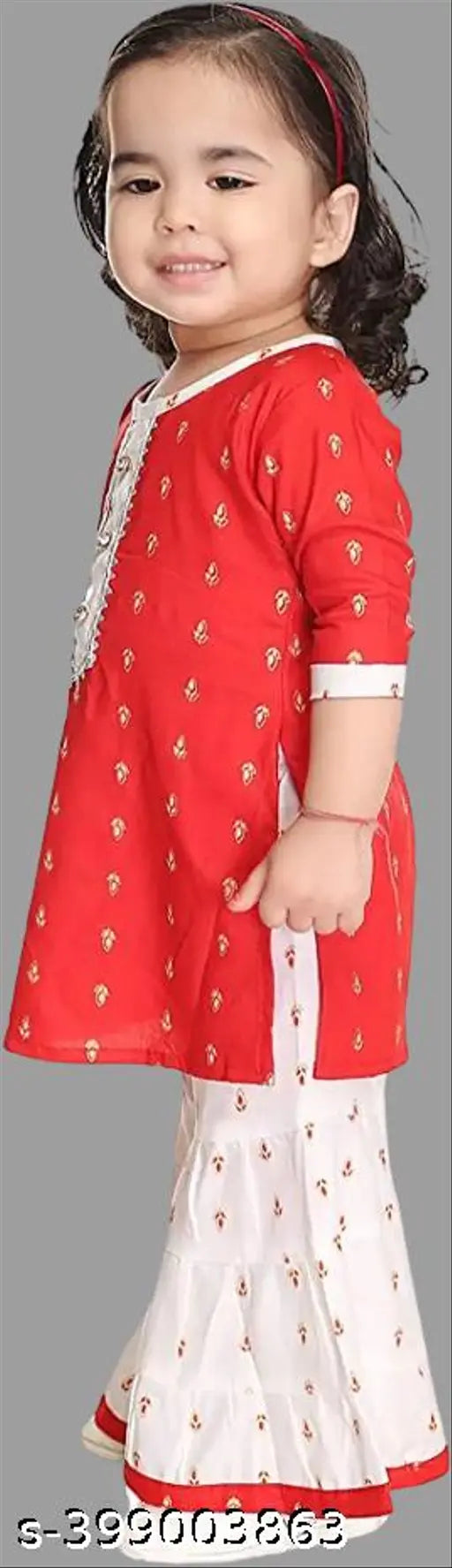 New Printed Rayon Baby Girls Kurta & Palazzo Set, self-design, three-quarter sleeves, above knee length. Colors may vary due to screen brightness. Available sizes: 3-6M (16in/20in), 6-9M (16in/20in), 6-12M (16in/20in), 9-12M (16in/20in), 12-18M (16in/20in), 18-24M (16in/20in), 0-1Y (16in/20in), 1-2Y (16in/20in), 2-3Y (16in/20in). Made in India