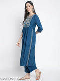 Blue embroidered rayon kurta and palazzo set, intricate Nayra cut, contemporary Indian fashion