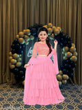 Satin-and-net ruffle embroidered lehenga for girls, Indian exclusive designer party wear (2-16 years)