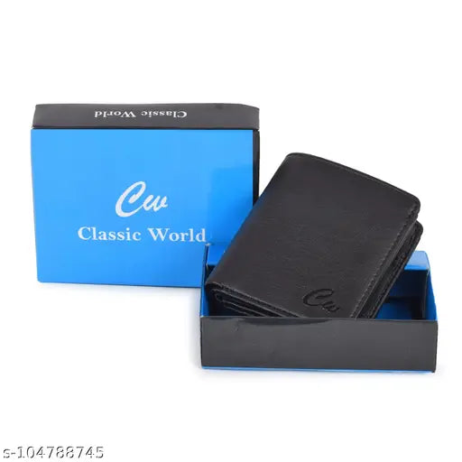 Classic PU leather men's wallet, 2 compartments, solid design. Ideal for holding ID cards & coins. Made by Classic World in India