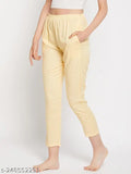 Yellow print rayon cotton women's straight leg full length pyjamas