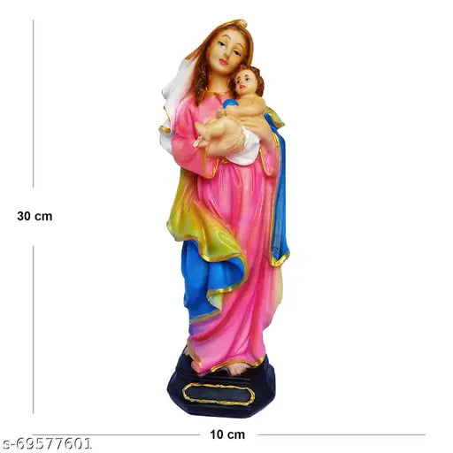 Multicolored Christian figurine of the Virgin Mary, 30cm x 10cm x 8cm size, suitable for home decor or as a craft or gift.