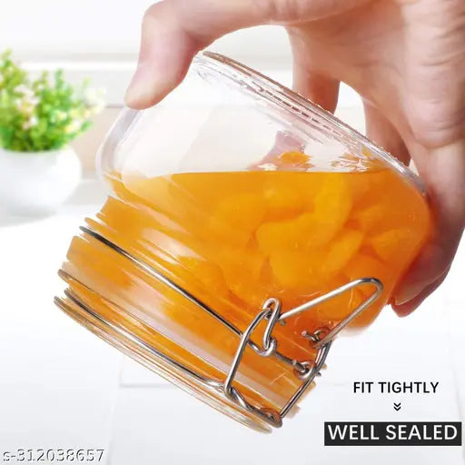 Square glass jars, airtight, clear with metal clasp, 500 ml