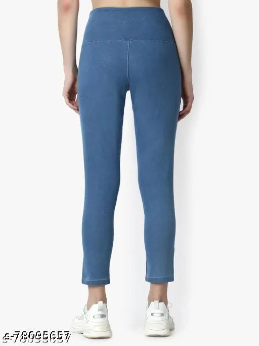 Blue denim jeggings or jeans, solid pattern, size 28-40, Indian denim wear on hanger