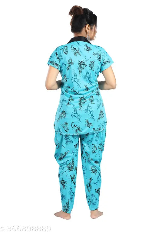 Polyester maternity dhoti top nightsuit, printed net design for women's nightwear on patiala pants