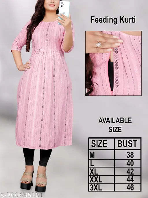Striped cotton three-quarter sleeve feeding kurtas for women, India origin