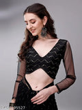 Black embroidered georgette sari with sheer overlay