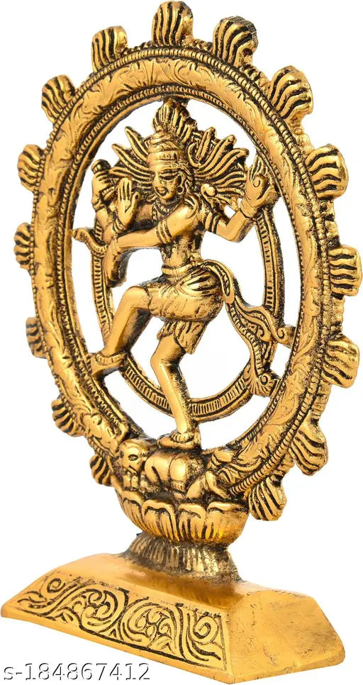 Dancing Shiva Nataraj statue in oxidized metal finish, decorative Hindu religious showpiece for home or office (6x8x2 inches)