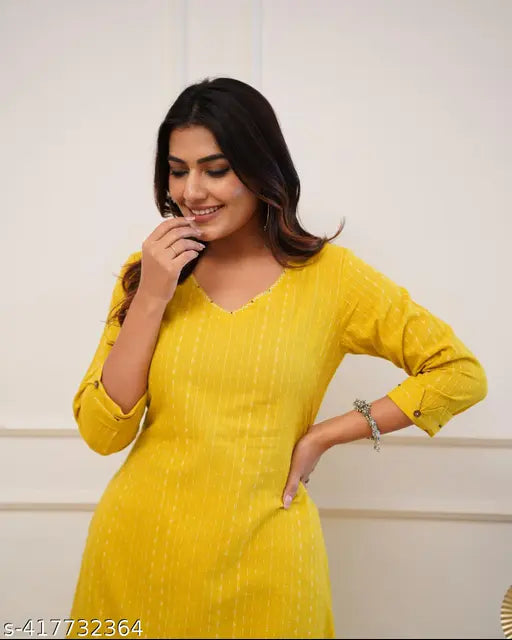 Striped rayon/cotton kurta set with palazzos, three-quarter sleeve cotton fabric from India