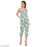 Crepe printed jumpsuit for women, sleeveless, Indian origin, size S-XL