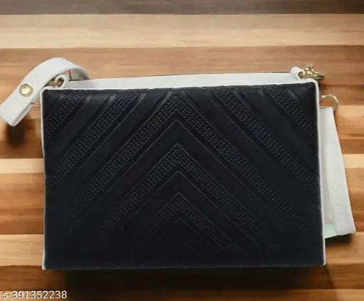 Black faux leather crossbody sling bag with adjustable strap for girls and women
