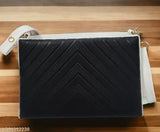 Black faux leather crossbody sling bag with adjustable strap for girls and women