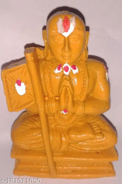 Udayavar Sri Ramanujacharya polyresin idol statue, with red and white garland, seated on staff