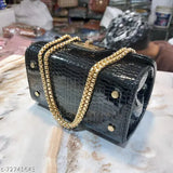 Leather crocodile embossed sling bag with gold chain accent