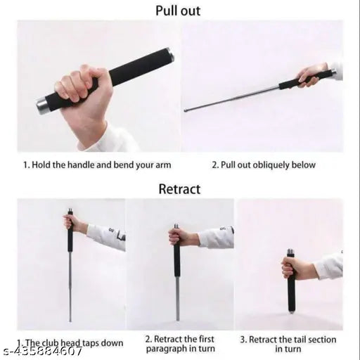 Black/Silver foldable stick with comfortable grip, nylon bag cover - self-defense multitool for men and women
