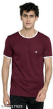 Indian-origin, men's solid contrast rib cotton t-shirt, short sleeves, size XXXL (48in chest, 31in length)