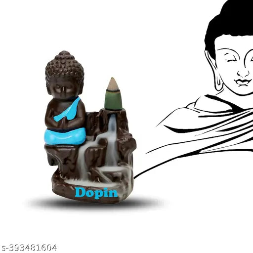 Resin Buddha & Ganesha backflow smoke incense burner (12cmx8cmx10cm), includes 30 cones - decorative showpiece from India